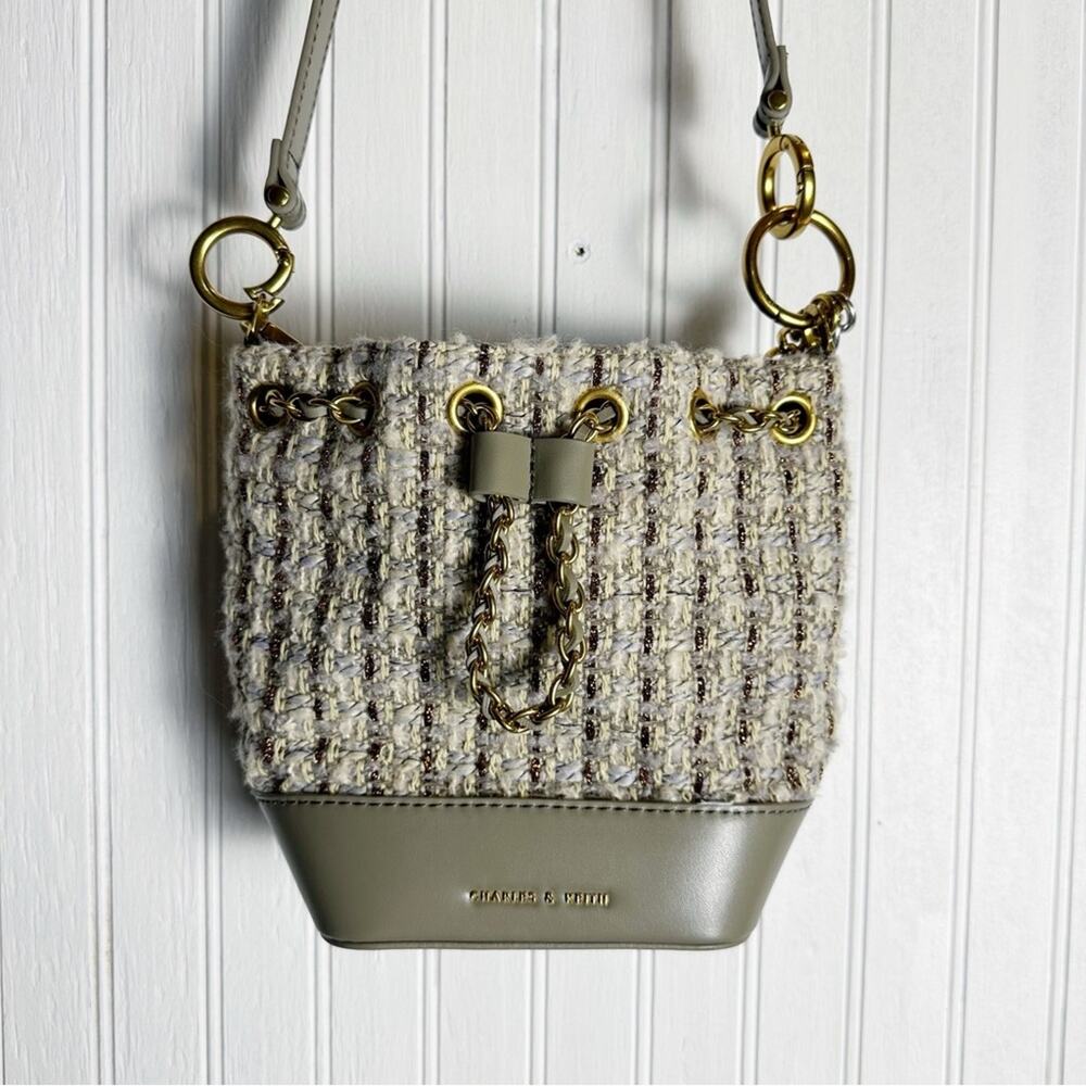Charles & Keith Gray Dancer Tweed Drawstring Bucket Bag - Picture 5 of 6